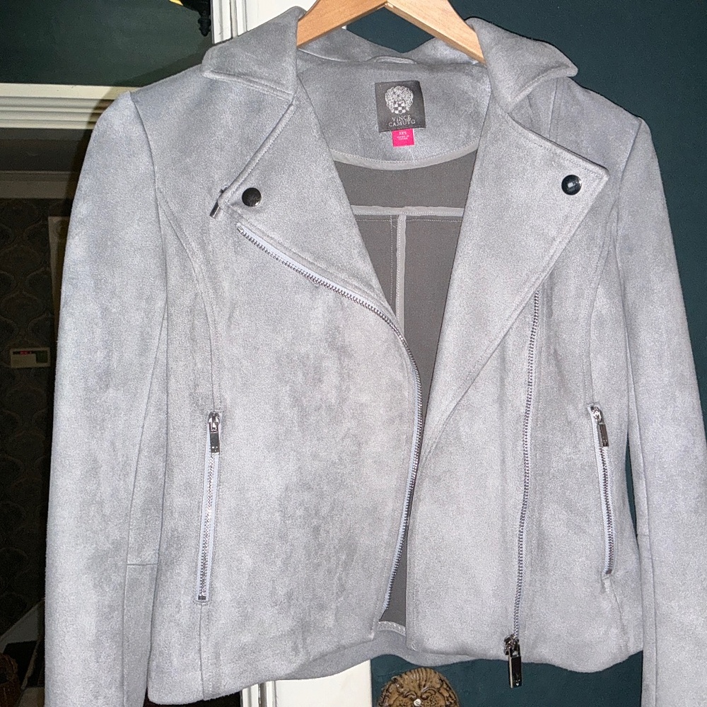 Vince Camuto Genuine Suede Moto Jacket, Soft Gray XS